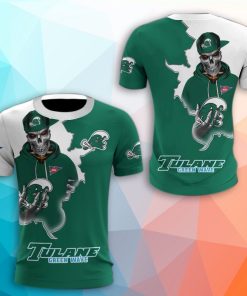 Tulane Green Wave Skull 3D Print T-Shirt