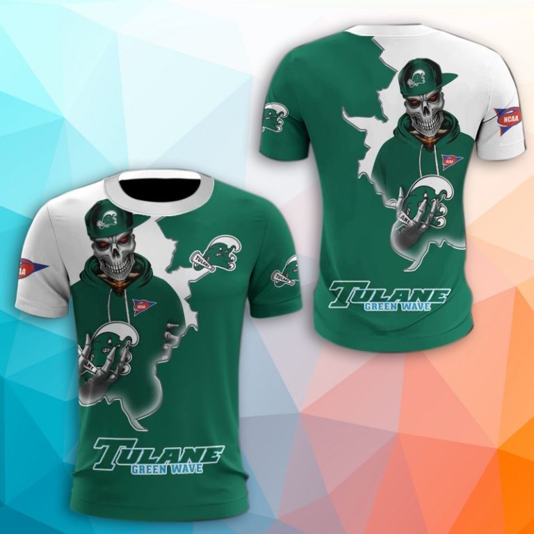 Tulane Green Wave Skull 3D Print T-Shirt
