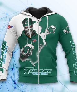Tulane Green Wave Skull 3d All Over Print Hoodie And Zip-Up