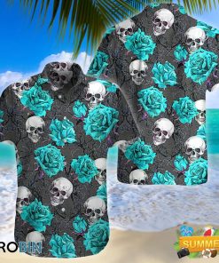 Turquoise Rose Skull Hawaii Shirt, Aloha Shirt