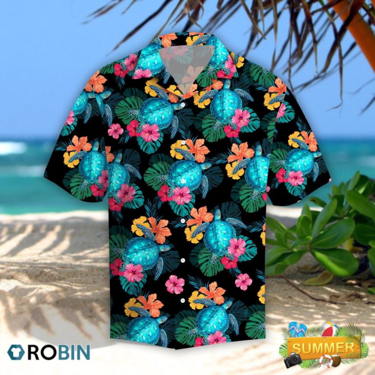 Turtles Hibiscus Tropical Hawaii Shirt Aloha Shirt
