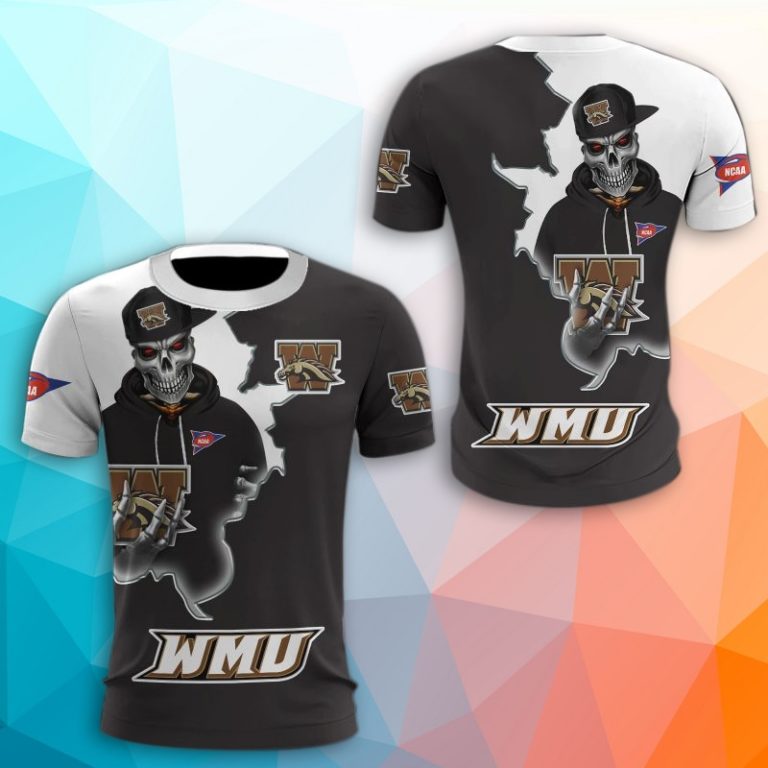 Western Michigan Broncos Skull 3D Print T-Shirt