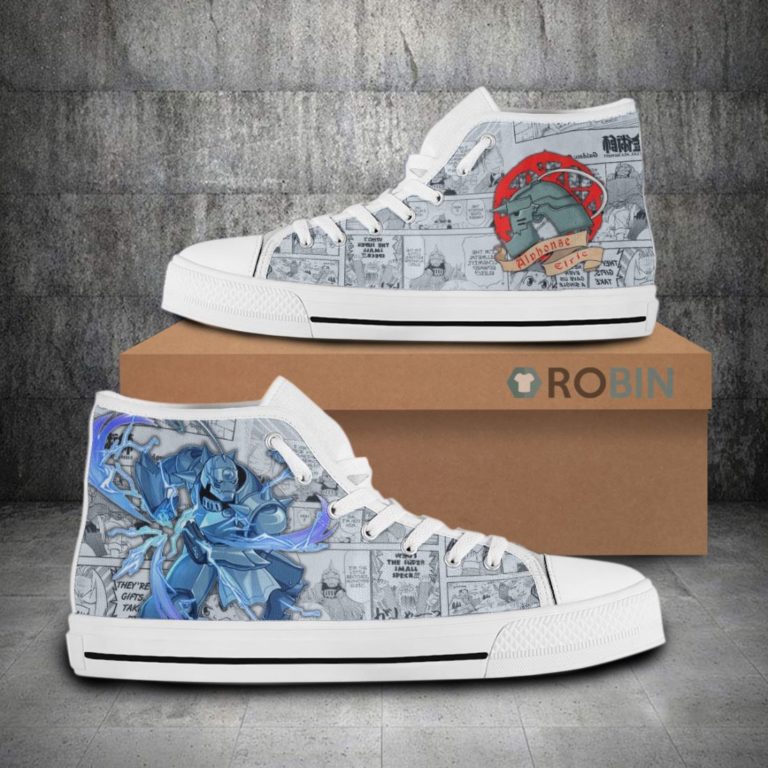 Alphonse Elric Fullmetal Alchemist Anime Mixed Manga Style Canvas High Top Shoes