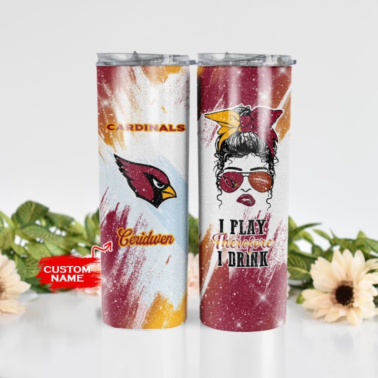 Girl With Arizona Cardinals Custom Name Skinny Tumbler