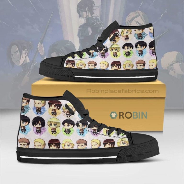 Attack On Titan Cute Chibi Face Anime High Top Canvas Shoes