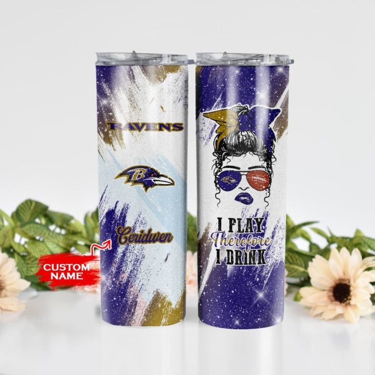 Girl With Baltimore Ravens Custom Name Stainless Steel Skinny Tumbler