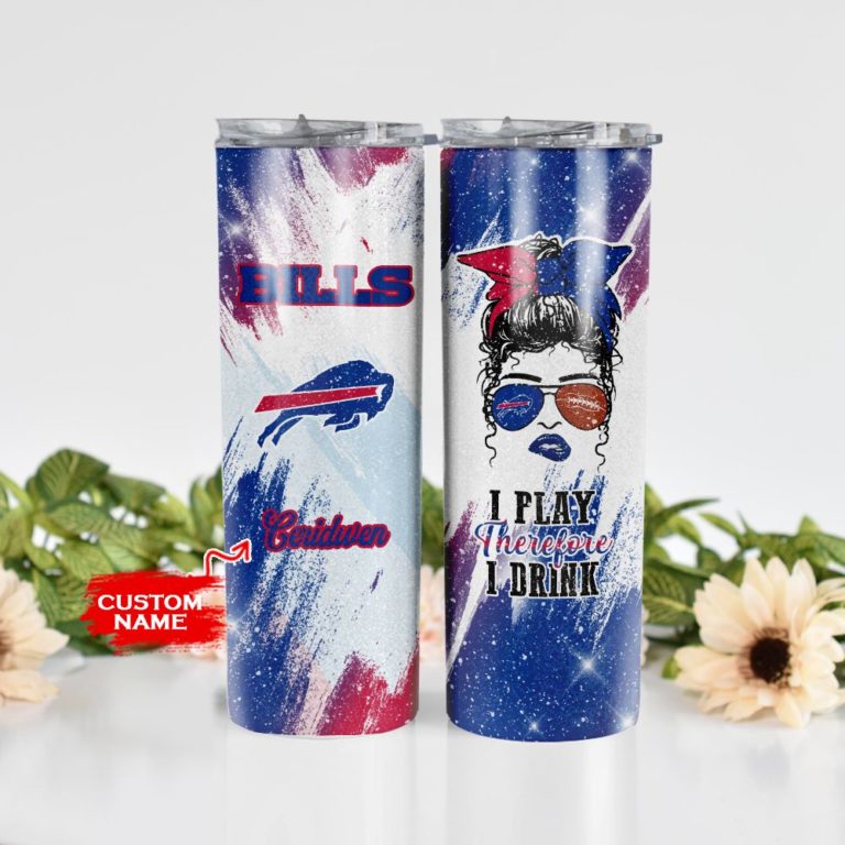 Girl With Buffalo Bills Custom Name Skinny Tumbler