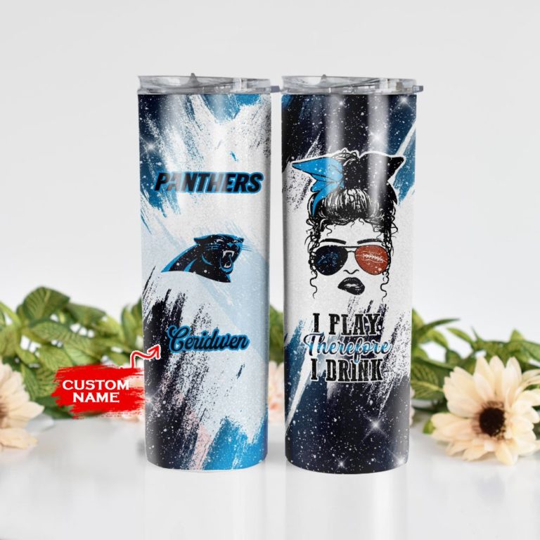 Girl With Carolina Panthers Custom Name Stainless Steel Skinny Tumbler