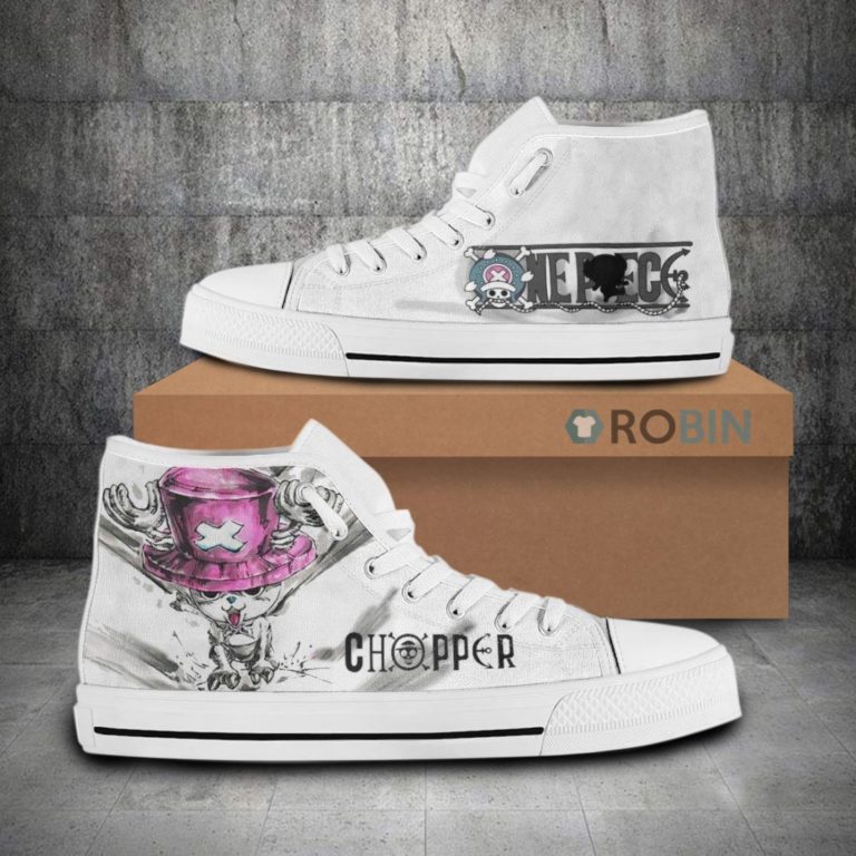 Chopper One Piece Anime Watercolor Canvas High Top Shoes