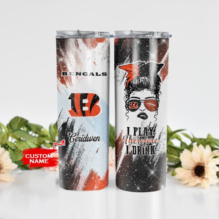 Girl With Cincinnati Bengals Custom Name Stainless Steel Skinny Tumbler
