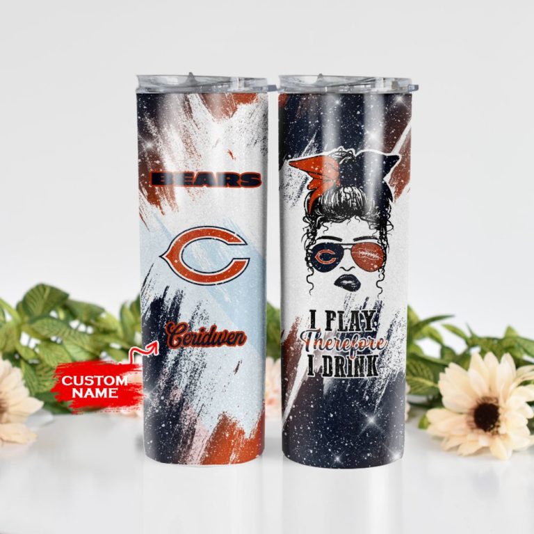 Custom Name Girl With Chicago Bears Skinny Tumbler