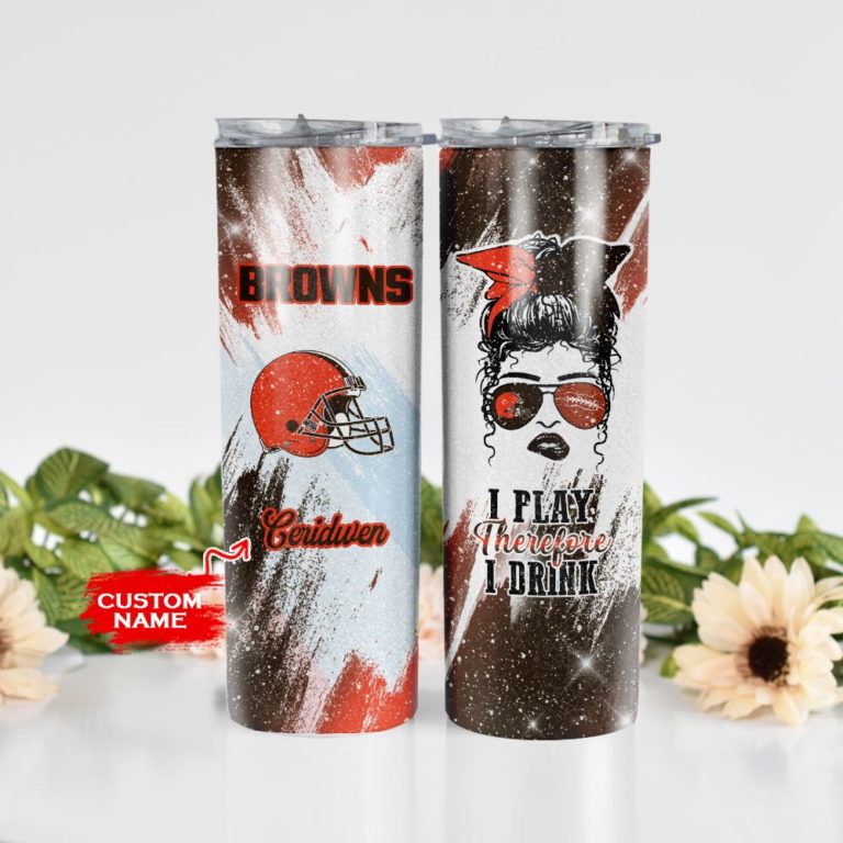 Custom Name Girl With Cleveland Browns Stainless Steel Skinny Tumbler