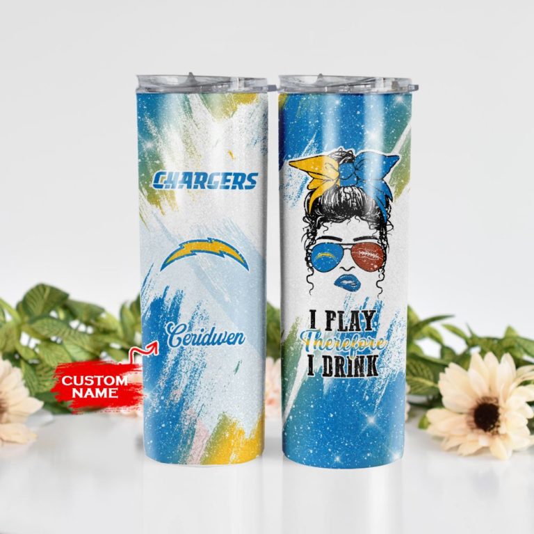 Custom Name Girl With Los Angeles Chargers Stainless Steel Skinny Tumbler