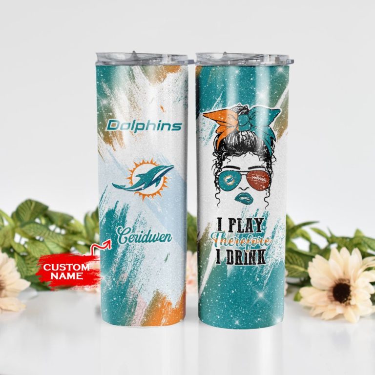 Custom Name Girl With Miami Dolphins Skinny Tumbler
