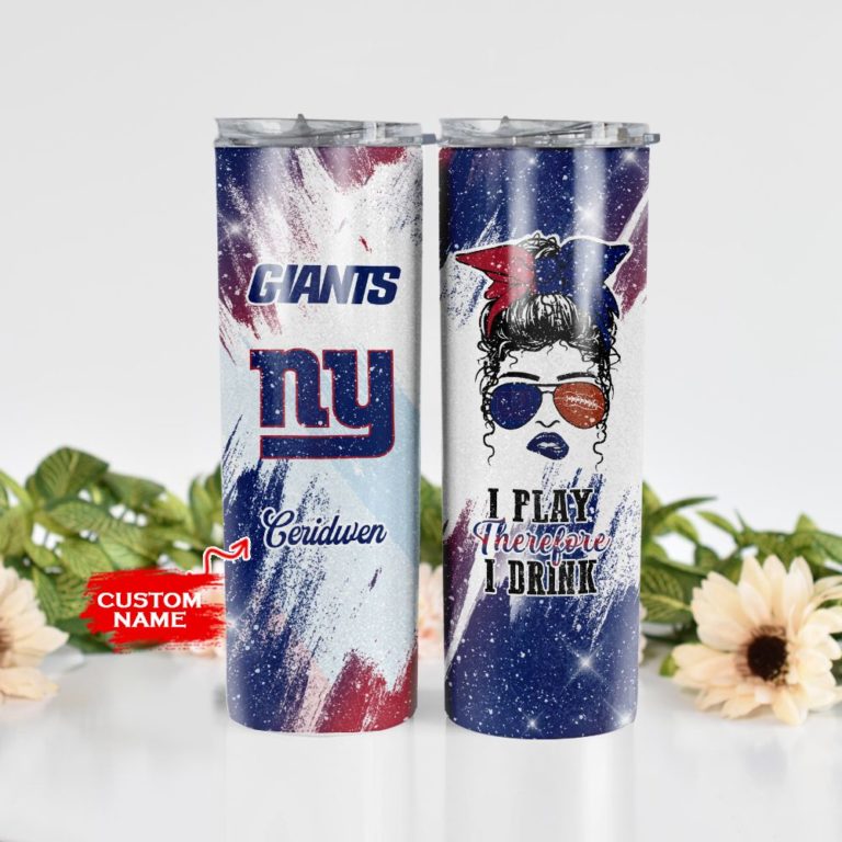 Custom Name Girl With New York Giants Skinny Tumbler