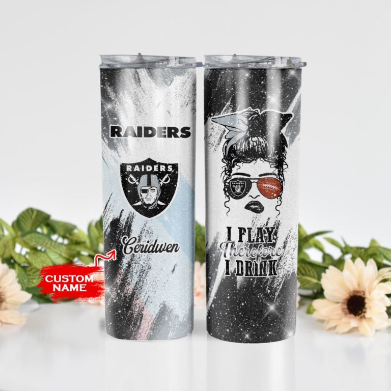 Custom Name Girl With Oakland Raiders Stainless Steel Skinny Tumbler