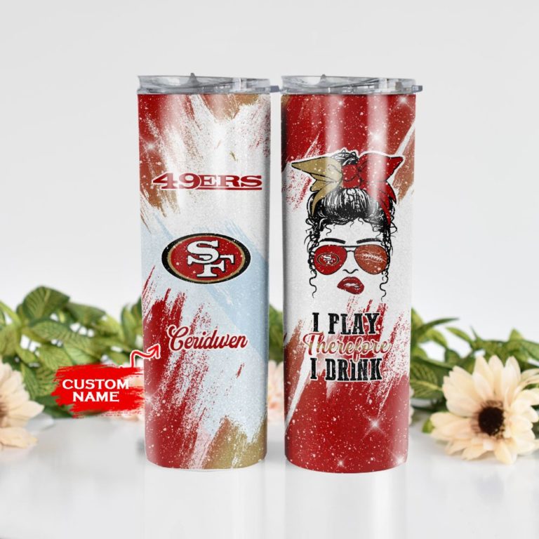 Custom Name Girl With San Francisco 49ers Skinny Tumbler