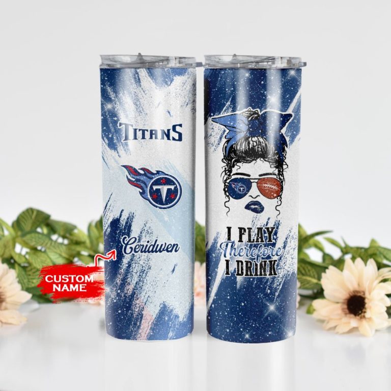 Custom Name Girl With Tennessee Titans Stainless Steel Skinny Tumbler