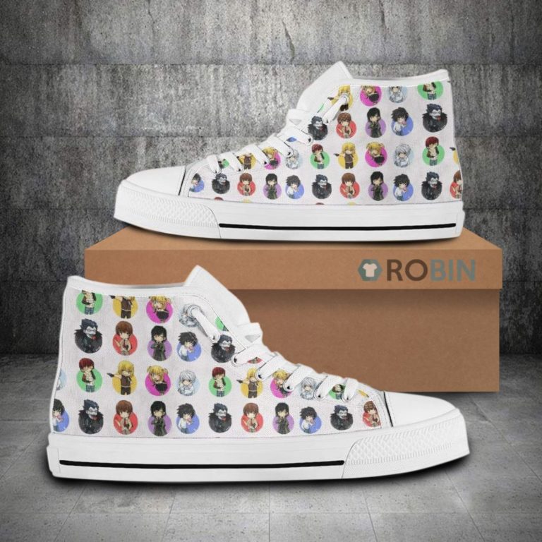 Death Note Cute Chibi Face Style Anime Canvas High Top Shoes
