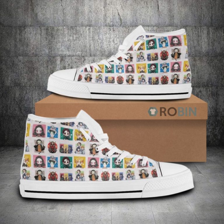 Demon Slayer Cute Chibi Face Anime Canvas High Top Shoes