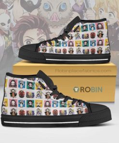 Demon Slayer Cute Chibi Face Anime Canvas High Top Shoes