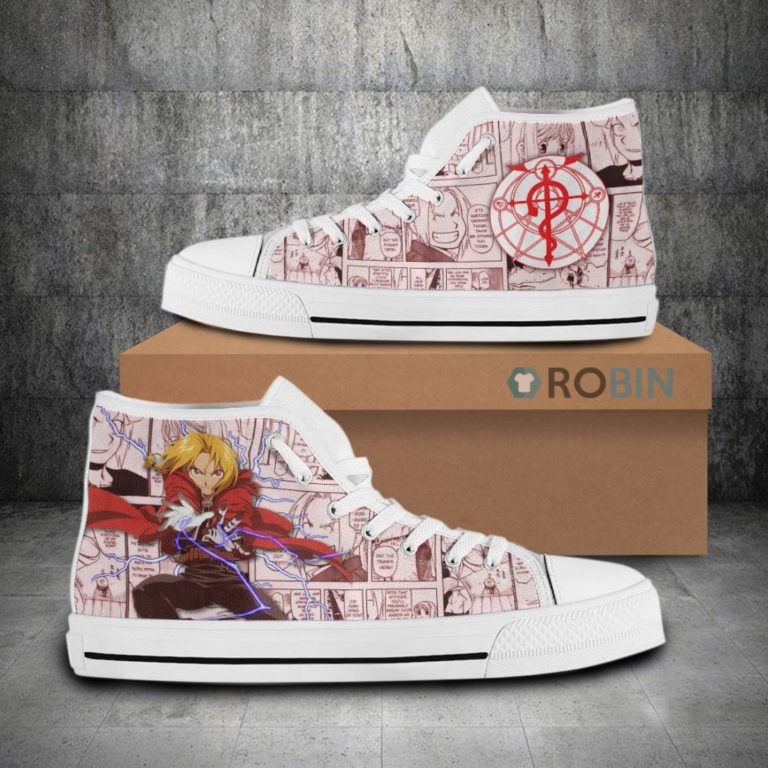Edward Elric Fullmetal Alchemist Anime Mixed Manga Style Canvas High Top Shoes