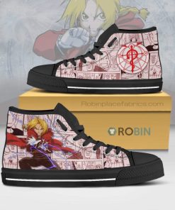 Edward Elric Fullmetal Alchemist Anime Mixed Manga Style Canvas High Top Shoes