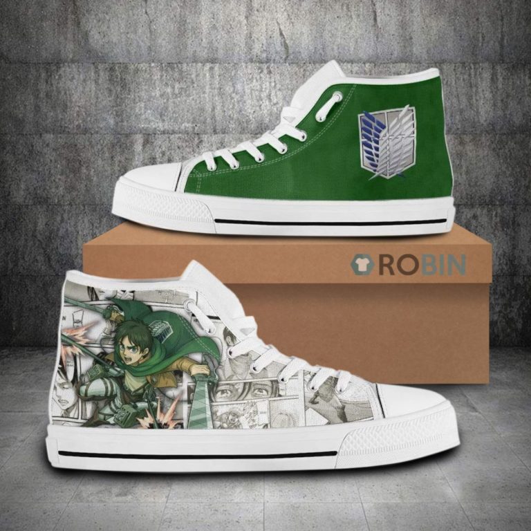 Eren Yeager Attack on Titan Anime Mixed Manga Canvas High Top Shoes