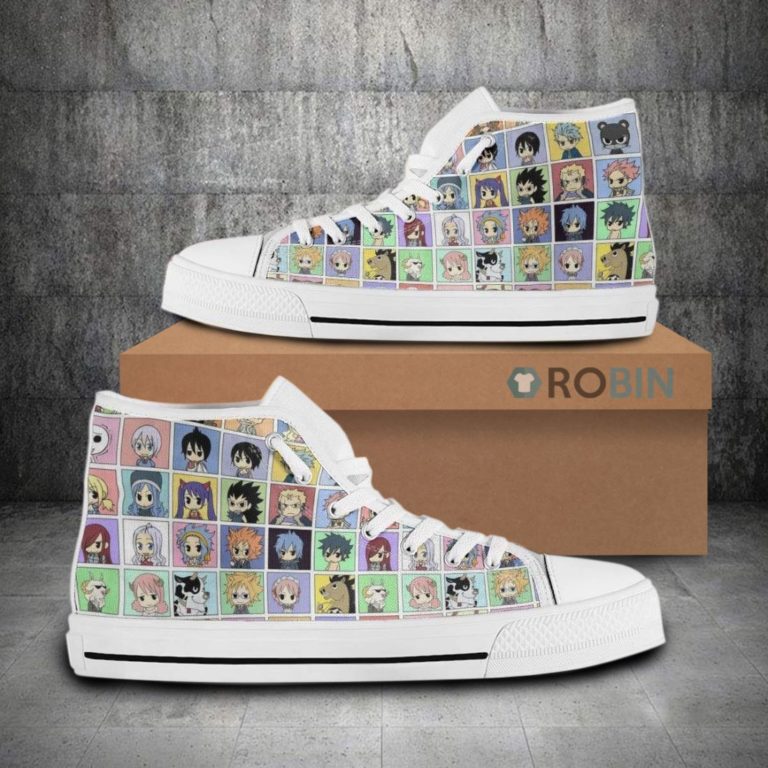 Fairy Tail Cute Chibi Face Style Anime Canvas High Top Shoes