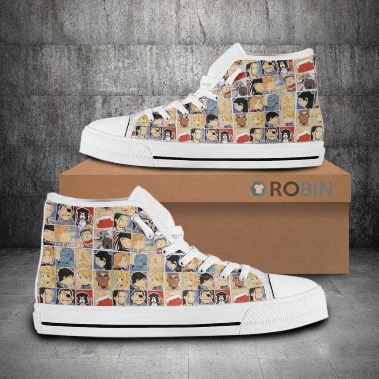 Fullmetal Alchemist Cute Chibi Face Style Anime Canvas High Top Shoes (Kid and Adult size available)