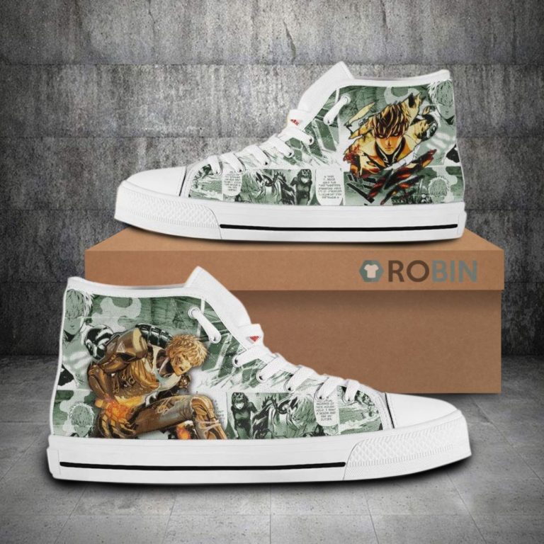 Genos One Punch Man Anime Mixed Manga Style High Top Canvas Shoes (Kid and Adult size available)