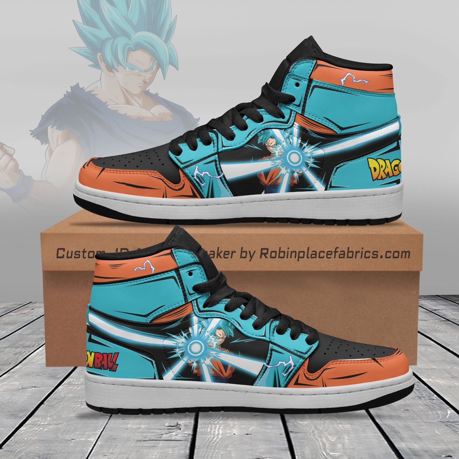 Goku Blue Kaioken Jordan 1 High Sneakers - RobinPlaceFabrics