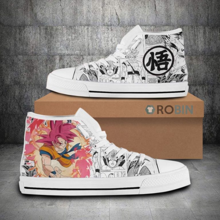 Goku Super Saiyan God Dragon Ball Anime Mixed Manga Style Canvas High Top Shoes