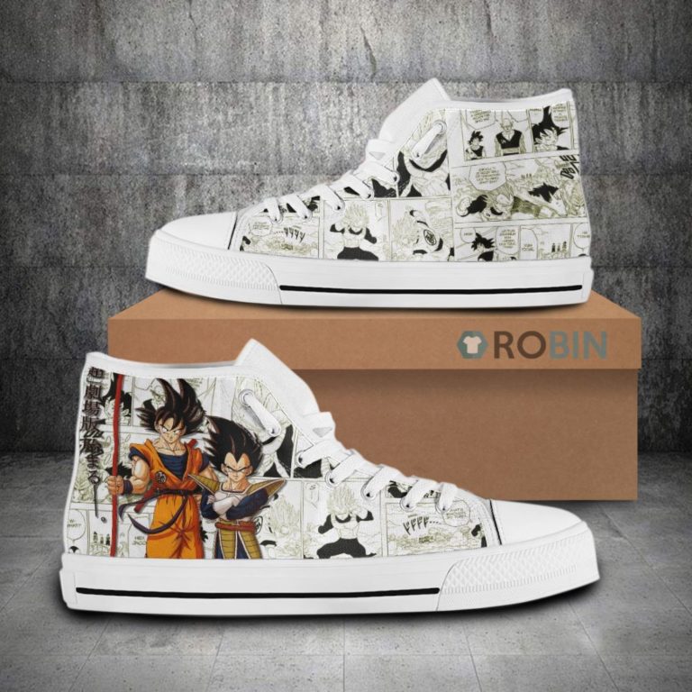 Goku x Vegeta Dragon Ball Anime Mixed Manga Style Canvas High Top Shoes