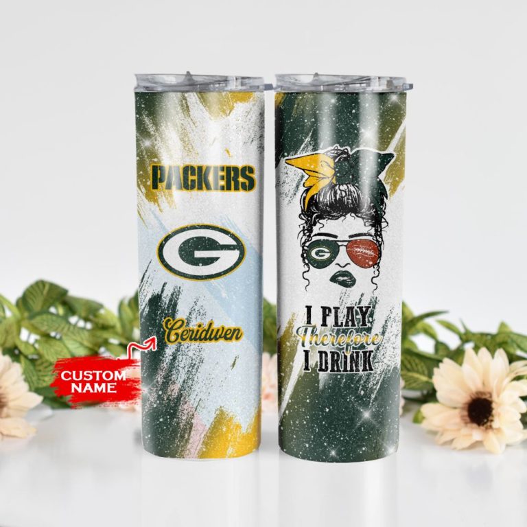 Girl With Green Bay Packers Custom Name Skinny Tumbler