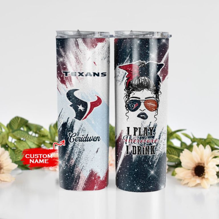 Girl With Houston Texans Custom Name Stainless Steel Skinny Tumbler