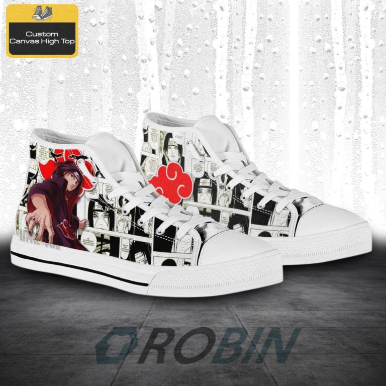Itachi Uchiha Naruto Anime Mixed Manga Style High Top Canvas Shoes