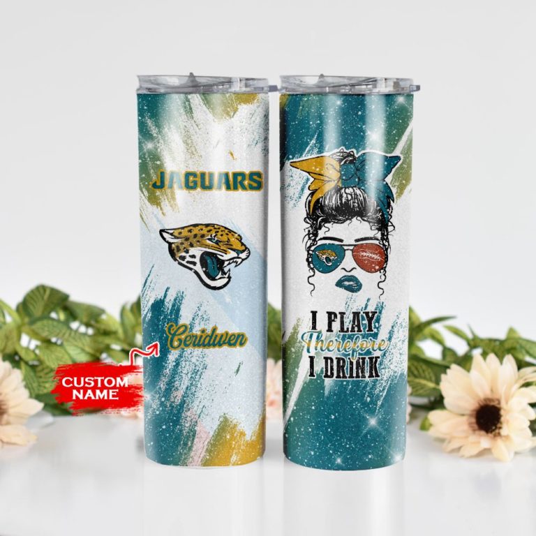 Girl With Jacksonville Jaguars Custom Name Stainless Steel Skinny Tumbler