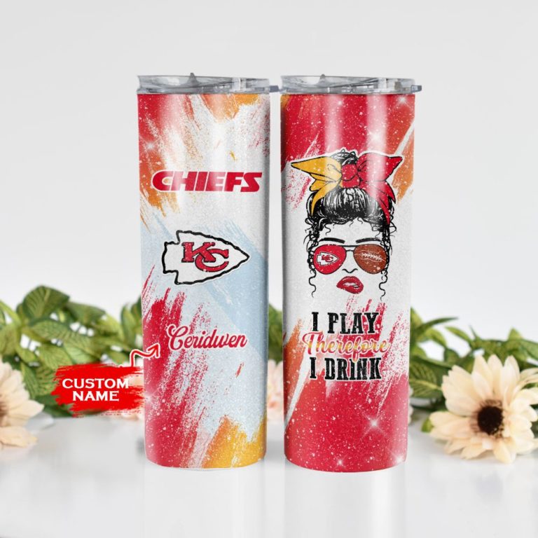 Girl With Kansas City Chiefs Custom Name Skinny Tumbler