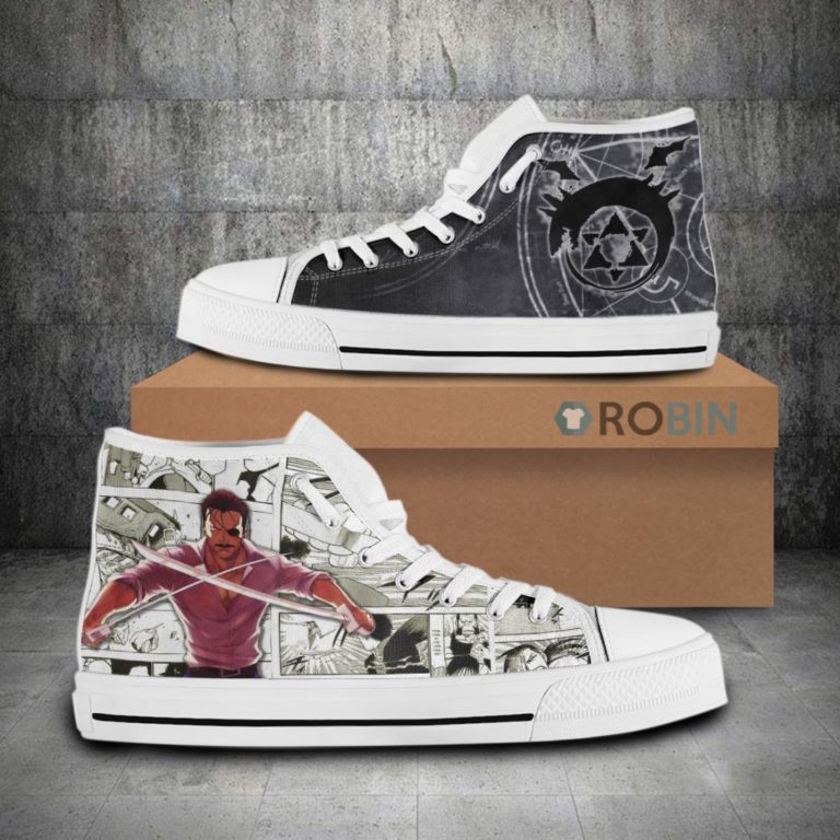 King Bradley Fullmetal Alchemist Anime Mixed Manga Style Canvas High Top Shoes (Kid and Adult size available)