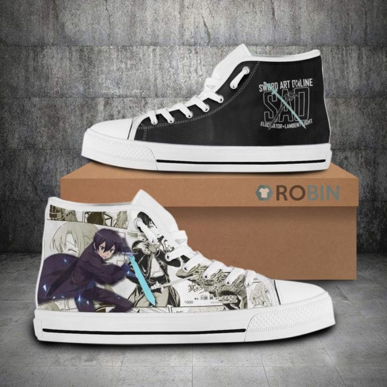 Kirigaya Kazuto Sword Art Online Anime Mixed Manga Style Canvas High Top Shoes