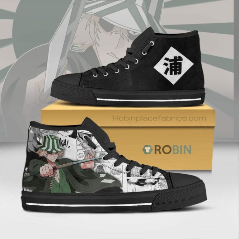 Kisuke Urahara Bleach Anime Mixed Manga Canvas High Top Shoes (Kid and Adult size available)