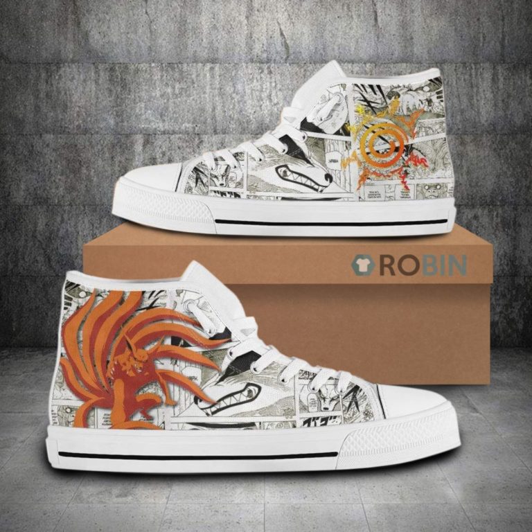 Kurama Tailed Beast Naruto Anime Mixed Manga Canvas High Top Shoes