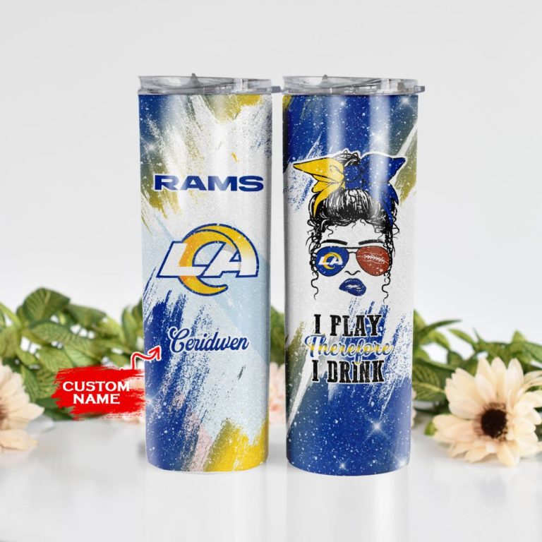 Girl With Los Angeles Rams Custom Name Stainless Steel Skinny Tumbler