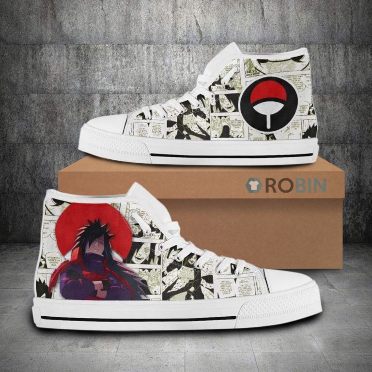 Madara Uchiha Naruto Anime Mixed Manga Style Canvas High Top Shoes (Kid and Adult size available)