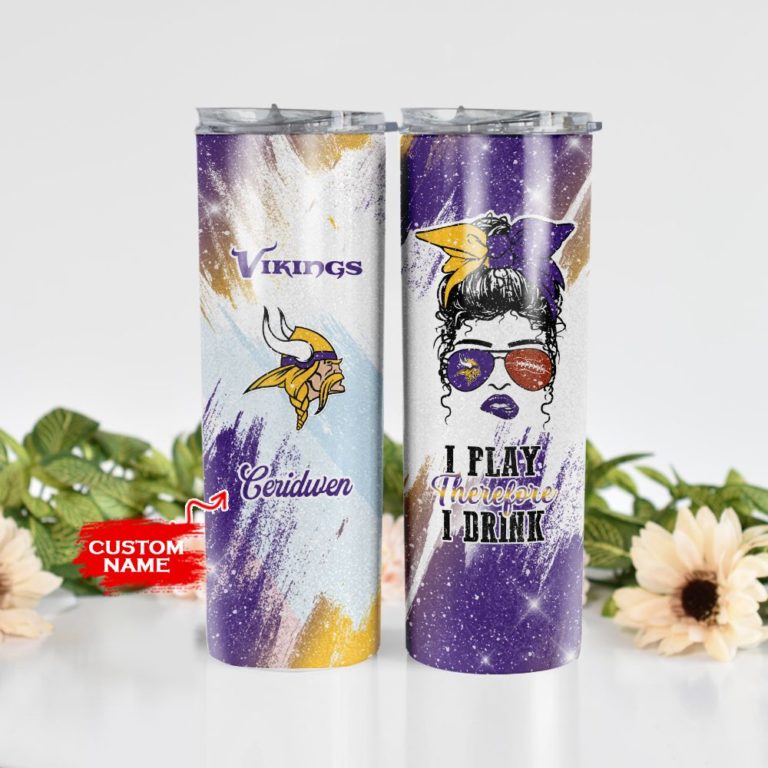 Girl With Minnesota Vikings Custom Name Stainless Steel Skinny Tumbler