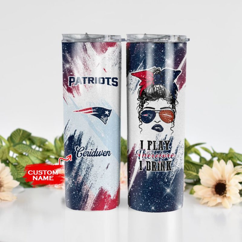 Girl With New England Patriots Custom Name Stainless Steel Skinny Tumbler