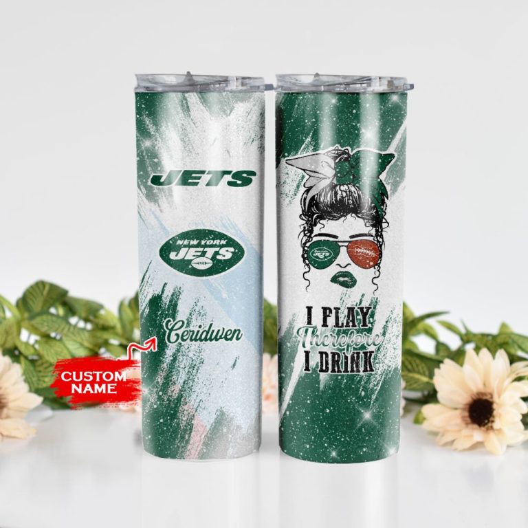 Girl With New York Jets Custom Name Skinny Tumbler