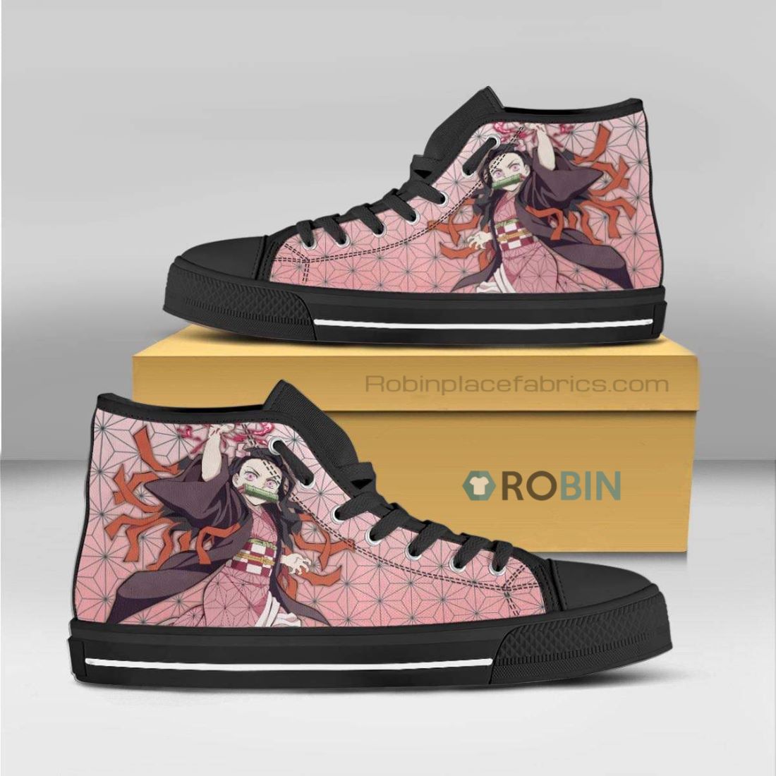 Nezuko Demon Slayer Anime Pattern Canvas High Top Shoes - RobinPlaceFabrics