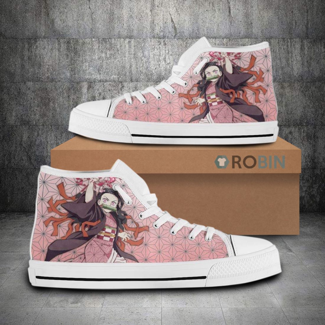 Nezuko Demon Slayer Anime Pattern Canvas High Top Shoes - RobinPlaceFabrics